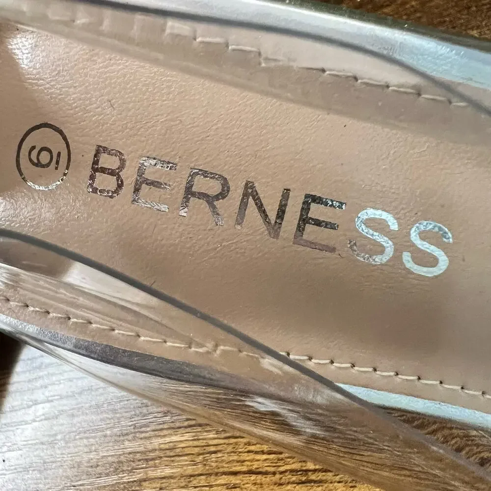 Berness Clare Clear Wedge Pumps 6 Party Pointed Toe Silver Slip On Going Out